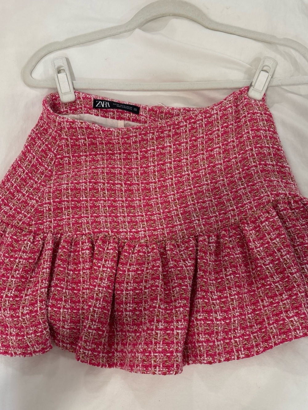 Zara Hot Pink Tweed Flared Mini Skirt
